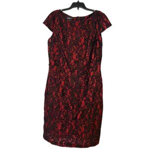 Alyx Red Black Lace Dress Size 12 Sheath Bodycon Elegant Party No Belt